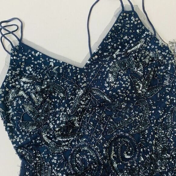 Aidan Mattox Deco Beaded Column Black-Tie Formal Gown Size 10 in Twilight Navy - Picture 11 of 13